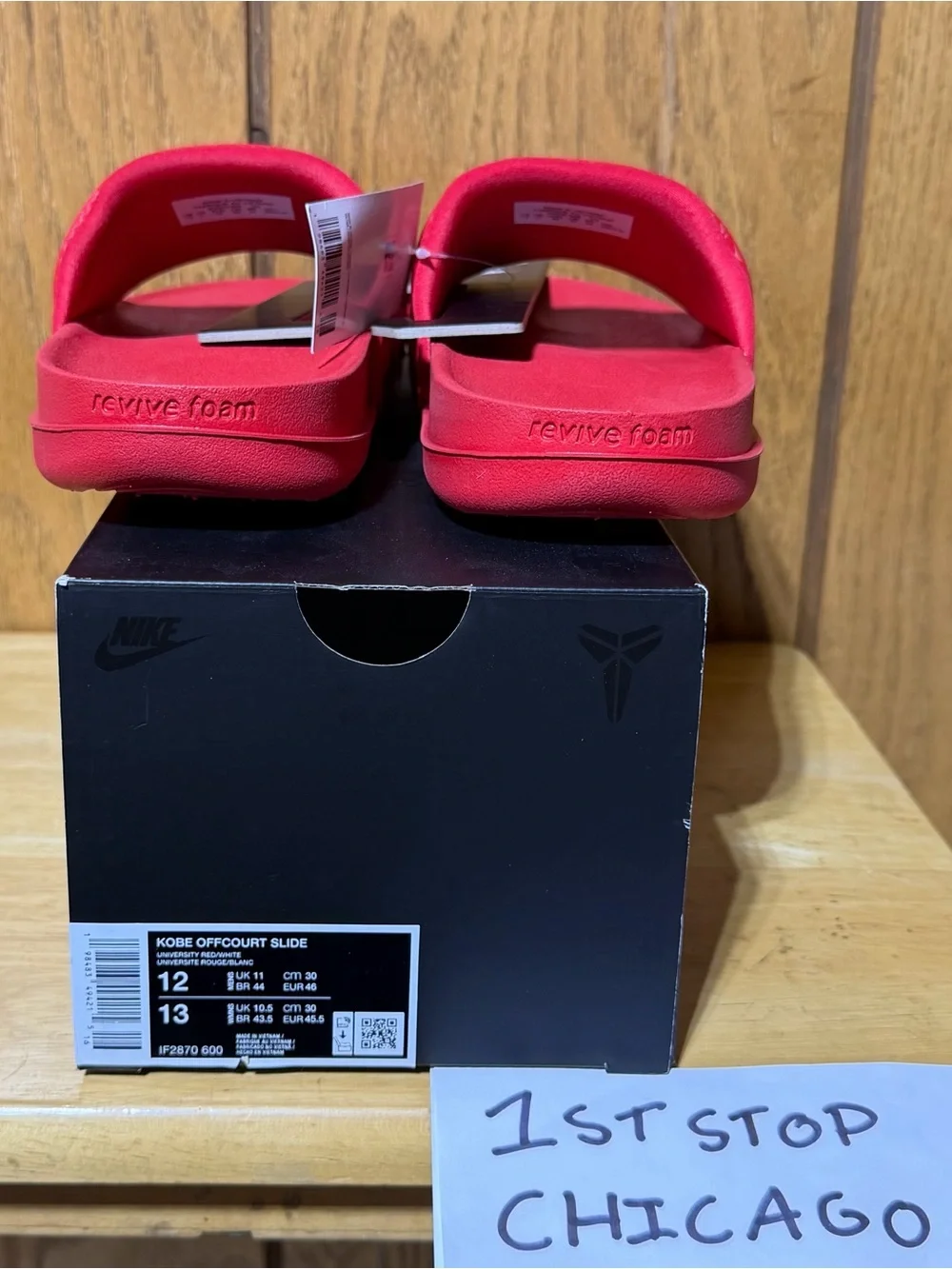 Nike Kobe Offcourt Slide Sandals Red White Logo Comfort IF2870-600 Mens 12 NEW